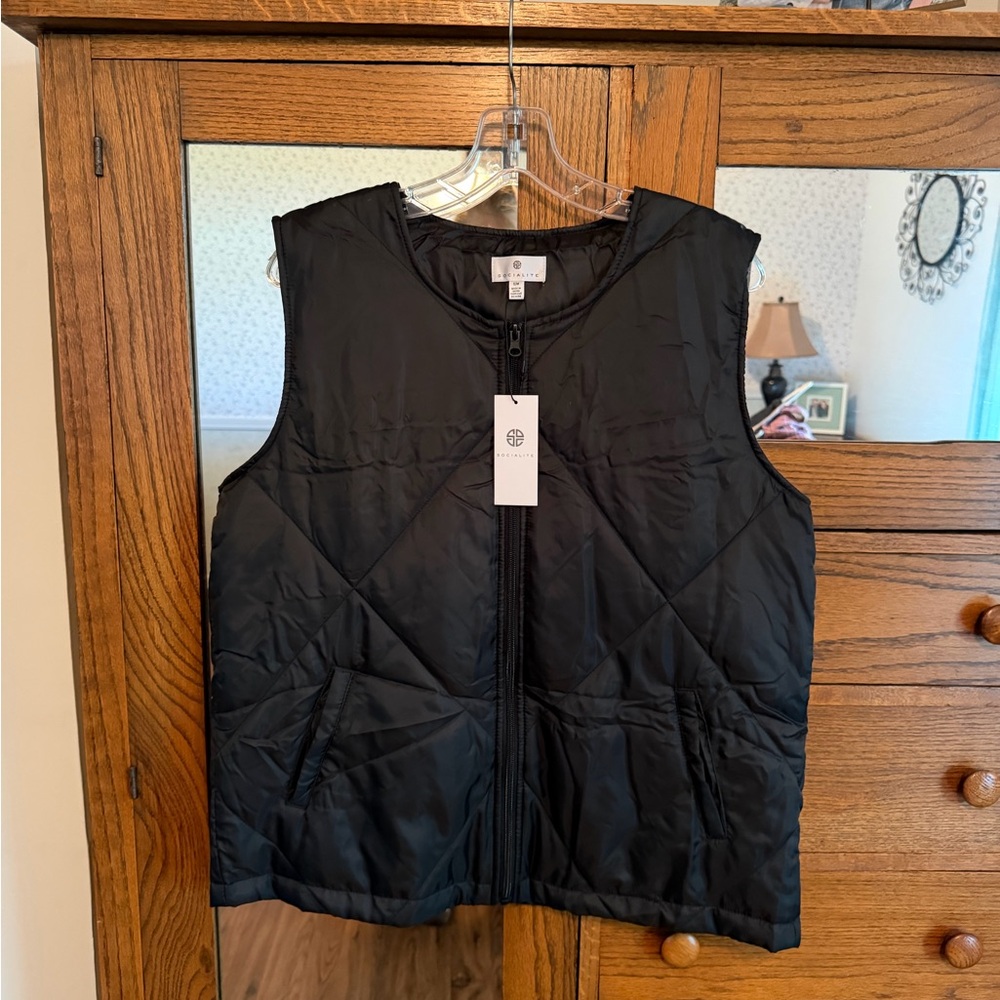 Black Lightweight Quilted Puffer S/M Zip-Up Vest